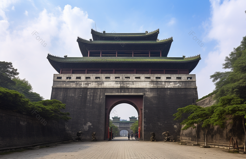 一座古老的古城屹立在蓝天白云之下,高清,摄影图,摄影图片,图片大全,摄影图免费下载